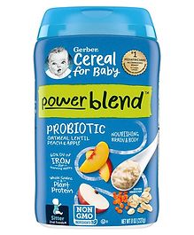 Gerber Cereal for Baby, Powerblend, Probiotic Oatmeal Lentil, Peach and Apple-227 g