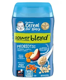 Gerber Cereal for Baby, Powerblend, Probiotic Oatmeal, Lentil, Carrots and Apples-227 g