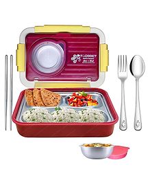 FunBlast Insulated Lunch Box with Bowl, Spoon, Fork & Chopstick  Red