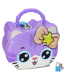FunBlast Cute Cat Design Piggy Bank with Lock & Key  Purple