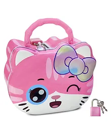 FunBlast Cute Cat Design Piggy Bank with Lock & Key  Pink