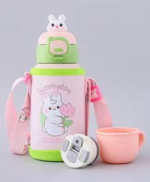 Sipper Bottle with Bottle Holder and Strap  Pink & Green- 500 ml