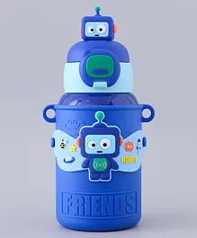 Sipper Bottle with Bottle Holder and Robot Applique Blue-  450 ml