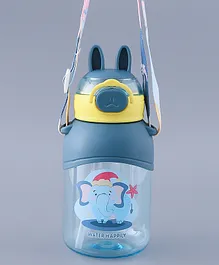 Sipper Bottle with Adjustable Strap & Elephant Print Blue - 650 ml