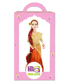 Maalona Sangeetha the Indian Doll Celebrating Traditional Day in College Fully Foldable Long Hair Hand Stitched Clothes Orange and Golden  Height 30 Cm