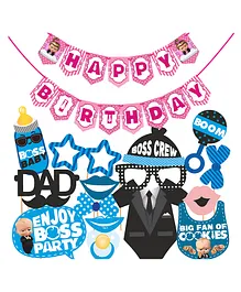 Wobbox Happy Birthday Props Happy Birthday Banner Boss Baby Theme Decoration Items Blue -Pack Of 17