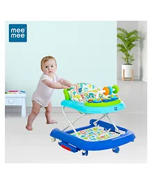 Mee Mee Baby Walker 3 Level Adjustable Height Light Rattle & Musical Toys Cushioned Seat  Multi-Functional Parent Push Handle- Sky Blue