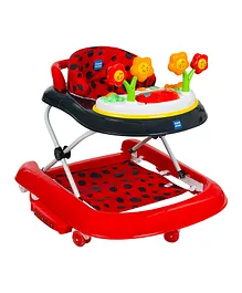 Mee Mee Baby Walker 3 Level Adjustable Height Light Rattle & Musical Toys Cushioned Seat Premium Rocker & Rocking Walker Parent Push Handle -Red