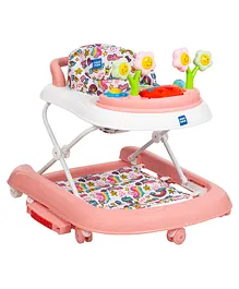 Mee Mee Baby Walker 3 Level Adjustable Height and Cushioned Seat Light Rattle & Musical Toys Rocker & Rocking Walker Parent Push Handle -Rose Pink