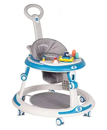 Mee Mee Premium Baby Walker 7 Point Height Adjustment Parent Push Handle Light Music Stimulation with Toy Tray Compact Portable -Blue