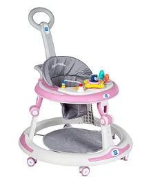 Mee Mee Premium Baby Walker 7 Point Height Adjustment,Parent Push Handle, Light Music Stimulation with Toy Tray Compact Portable - Pink