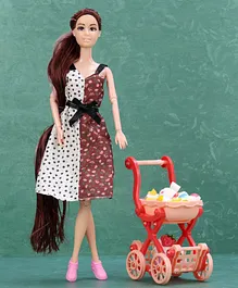KV Impex  Fashion Doll with Icecream Cart - Height 30 cm (Color And Accessories May Vary)