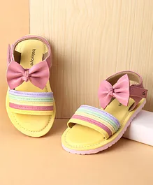 Babyoye Striped & Bow Detailing Velcro Closure  Sandals - Yellow