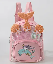 Babyhug Fashion Backpack with Beach Mermaid Design - Pink
