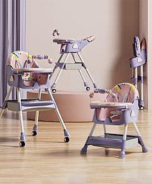 Baybee 3 in 1 Fiora Baby High Chair Two Height Adjustable Feeding Booster Seat Tray 5 Point Safety Belt & Basket - Pink