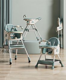 Baybee 3 in 1 Fiora Baby High Chair Two Height Adjustable Feeding Booster Seat Tray 5 Point Safety Belt & Basket - Green