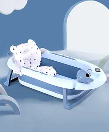 Bath Tub With Cushion,thermometer,and Shampoo Rinse Cup - Blue