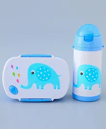 ZOE Elephant Printed Lunch Box Set with Water Bottle - Blue