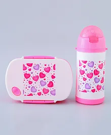 ZOE Heart Printed Lunch Box Set with Water Bottle - Pink