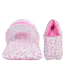 Toddylon Born Baby Combo of Bed with Net & Carry Bag- Pink