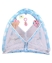 Toddylon Baby Bedding for New Born Play Gym Bed with Mosquito Net - Blue