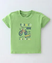 Cucumber Cotton Sinker Half Sleeves T-Shirt with Bicycle Print - Light Green