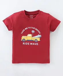 Cucumber Cotton Sinker Half Sleeves T-Shirt with Truck Print - Red