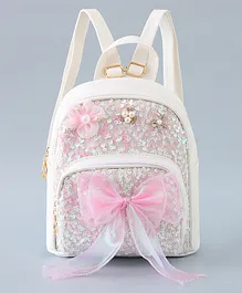 Babyhug Fashion Backpack with Flower & Bow Applique - White
