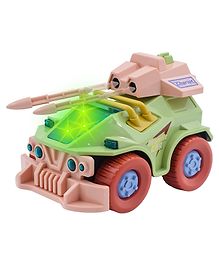 WISHKEY Plastic Tank Bump and Go Toy for Kids, Battery Operated Musical Tank Toy with Lights, Pretend Play Launcher Missile Tank Toy for Kids, Multicolor, 3+ Years (Pack of 1)