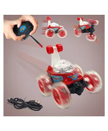 NHR Remote Control Rechargeable Acrobatic 360 Degree Twisting Stunt Car With Music & Lights - Red