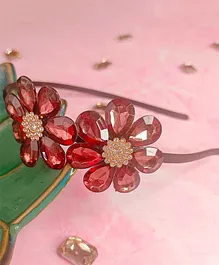 Little Tresses Twin Flower Rhinestone Embellished Hair Band - Red