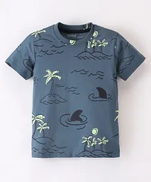 Doreme Cotton Single Jersey Knit Half Sleeves T-Shirt Marine Life Print - Blue