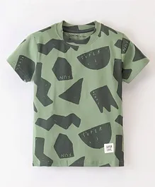 Doreme Cotton Single Jersey Knit Half Sleeves T-Shirt Abstract Print - Green