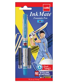 Cello Ink Mate Blue Fountain Pen with Cricket Theme -(Color May Vary)