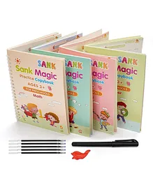 Mikha Book Alphabets Numbers Drawing Math Practice Book 4 Book with 1 Pen 10 Refills racing book for Preschoolers with Magic Pen Reusable Writing Book Spiral Bound