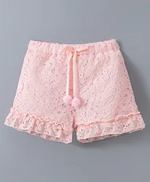 Kookie Kids Shorts With Frill & Floral Design Solid Colour - Pink