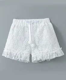 Kookie Kids Shorts With Frill & Floral Design Solid Colour - White