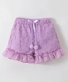 Kookie Kids Shorts With Frill & Floral Design Solid Colour -Purple