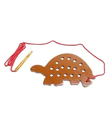Alpaks Lacing Turtle Wooden Toy - Brown ( Lace Colour may vary )