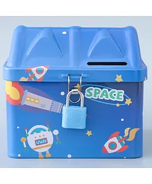 House Shape Money Bank with Space Print - Blue