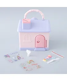 House Shape Money Bank with Stickers - Pink and Blue