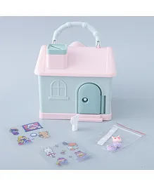 House Shape Money Bank with Lock and Key - Green and Pink
