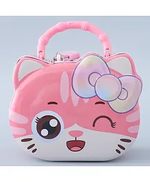 Kitten Shape Money Bank with Lock and Key - Pink