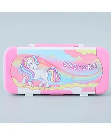 Double Compartment Pencil Box With Geometric Scales Unicorn Print - Pink
