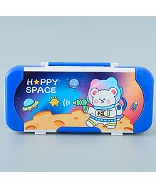 Double Compartment Pencil Box With Geometric Scales Space Theme Print - Blue