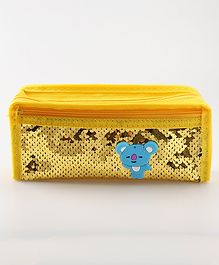 Pencil Pouch With Sequin Detailing & Bear Applique - Golden