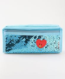 ZOE Pencil Pouch with Sequinned Detailing & Heart Applique - Blue