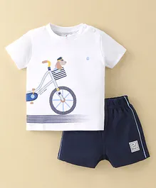 First Smile Cotton Interlock Knit Half Sleeves T-Shirt & Shorts Bicycle Print - White