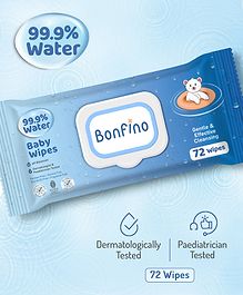 Bonfino 99.9% Water Extra Mild, Unscented Baby Wipes with Lid - 72 Pieces, Gentle & Pure Wipes, Dermatologically Tested, pH Balanced, Gentle & Effective Cleansing, Free from Alcohol, Parabens, Sulphates