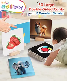 Intellibaby Premium Large High Contrast Colourful Cards for Early Learning, Visual Stimulation & Sensory Development with Wooden Stands - 30 Cards